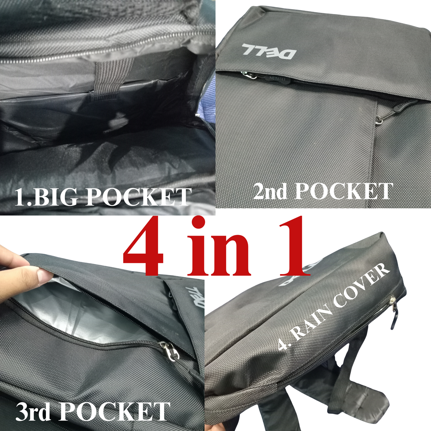BAGXONE DELL 4-in-1 Premium Laptop Bag with Rain Cover – Stylish & Durable